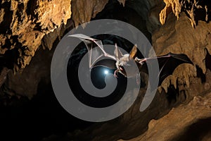 A bat flies in a cave