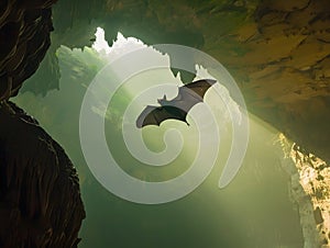 Bat flying in a cave