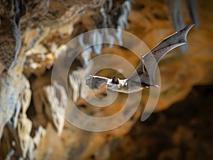 Bat flying in a cave
