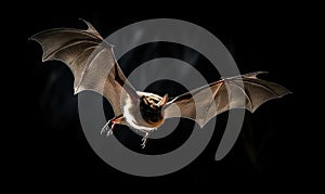 Bat Flying in the Dark With Its Wings Spread