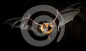 Bat Flying in the Dark With Spread Wings