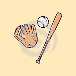 Bat, glove and ball baseball cartoon