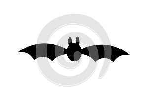 Bat icon. Bat black silhouette with wings isolated white background. Symbol Halloween holiday, mystery dark vampire