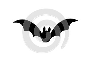 Bat icon. Bat black silhouette with wings isolated white background. Symbol Halloween holiday, mystery dark vampire