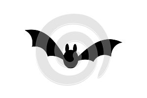 Bat icon. Bat black silhouette with wings isolated white background. Symbol Halloween holiday, mystery dark vampire