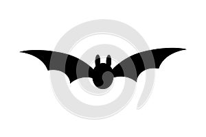 Bat icon. Bat black silhouette with wings isolated white background. Symbol Halloween holiday, mystery dark vampire