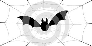 Bat icon. Bat wings, black web silhouette, isolated white background. Symbol Halloween holiday, mystery dark vampire