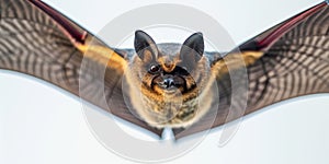 Bat Midflight With Wings Spread Against A Stark, White Backdrop