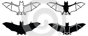 Bat Outline and Silhouette Vector Clipart Set