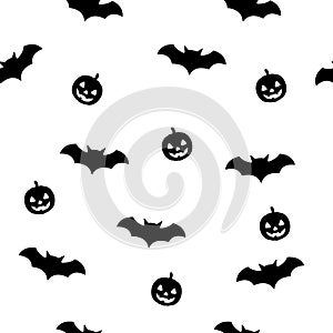Bat and pumpkin halloween seamless patter with white background. Scary vector illustration