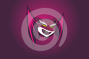 Bat. Purple fanged bat logo and illustration