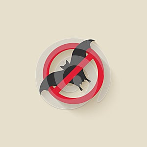 Bat silhouette. Animal pest icon stop sign