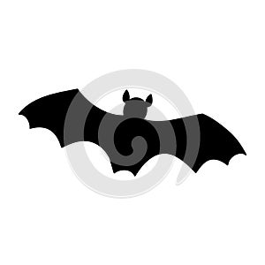 Bat silhouette isolated. Vector black illustration on white background. Flying bat with opened wings