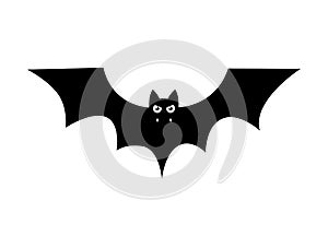 Bat silhouette with vampire fangs isolated black icon. Vector symbol for halloween holiday