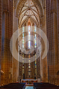 BATALHA, PORTUGAL, MAY 28, 2019: Interior of church in the Batalha monastery, Portugal