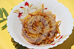 Batata salli, Potato shreds stir fry, Maharashtrian traditional food
