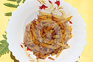 Batata salli, Potato shreds stir fry, Maharashtrian traditional food photo