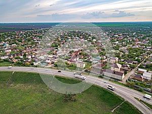 Bataysk. Russia 05/05/2020. Aerial drone shot of the highway