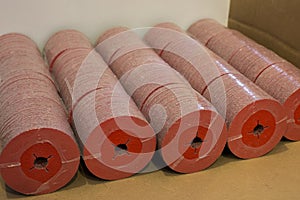 Batch of ceramic fibre discs on palet