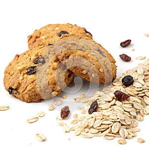 Delicious oatmeal cookies isolated on white background photo