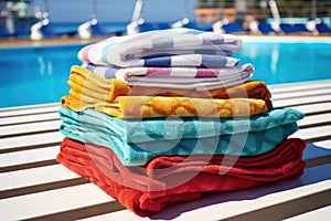 batch of folded towels at cruise ship pool area