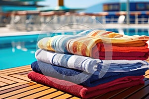 batch of folded towels at cruise ship pool area