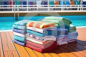 batch of folded towels at cruise ship pool area