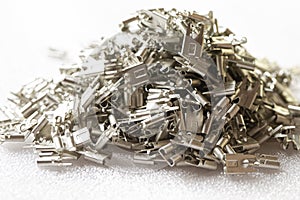 Batch of Silver Tinned External Connectors For PCB Placed Bulk On White