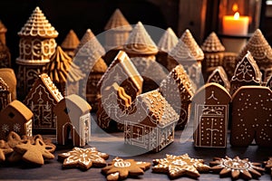 batches of gingerbread cookies in various holiday shapes photo