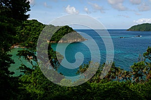 Bateau Bay and Little Tobago in Speyside on the Caribean Island of Tobago from the Atlantic Ocean