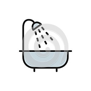 Bath, bathroom, bathtub, shower flat color line icon.