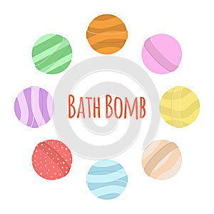 Bath bomb cartoon set. Nature organic soap, aromatherapy, heathcare, hygiene.