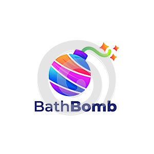 Bath bomb colorful illustration. Natural handmade cosmetics with soap bubbles logo