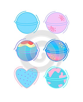 Bath bomb illustration. Home spa relaxation cosmetics icon. Design elements