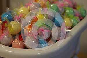 Bath bombs background. Shop cosmetics handmade. Cosmetic for skin care, effervescent salt with the effect of hydromassage