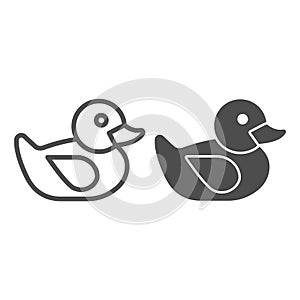 Bath Duck line and solid icon, kid toys concept, rubber duck sign on white background, rubber toy for bath icon in