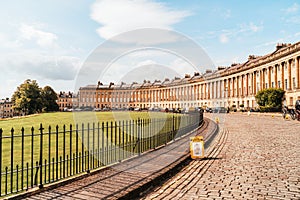 Bath ,England - AUG 30 2019 : The famous Royal Crescent at Bath Somerset England UK