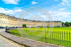 Bath ,England - AUG 30 2019 : The famous Royal Crescent at Bath Somerset England UK