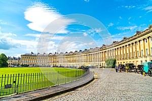 Bath ,England - AUG 30 2019 : The famous Royal Crescent at Bath Somerset England UK