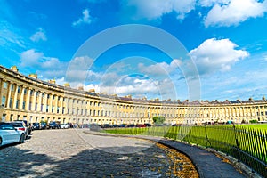 Bath ,England - AUG 30 2019 : The famous Royal Crescent at Bath Somerset England UK