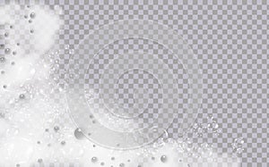 Bath foam isolated on transparent background. Shampoo bubbles texture.Sparkling shampoo and bath lather vector