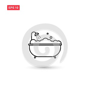 Bath icon vector with shower design isolated