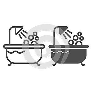 Bath line and glyph icon. Shower vector illustration isolated on white. Bathtub outline style design, designed for web