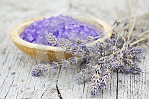 Bath salt for aromatherapy and dried lavender