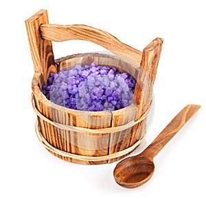 Bath salt in wooden bucket