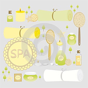 Spa compositionn yellow light green concept for massage master