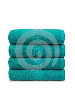 Bath terry towel of green color, isolate on a white background