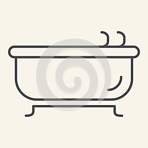 Bath thin line icon. Bathtub symbol, outline style pictogram on beige background. Hotel bathroom sign for mobile concept