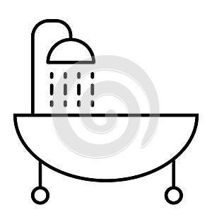 Bath thin line icon. Shower vector illustration isolated on white. Bathtub outline style design, designed for web and