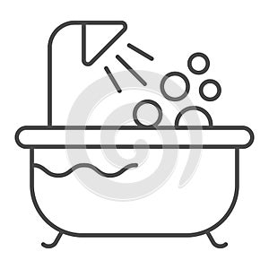 Bath thin line icon. Shower vector illustration isolated on white. Bathtub outline style design, designed for web and